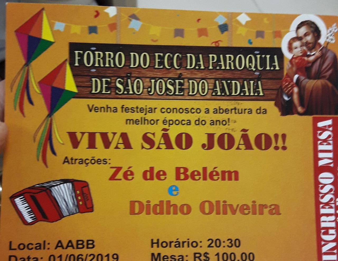 Paróquia de São José do Andaiá promove Forró do ECC no dia 1º de junho, na AABB