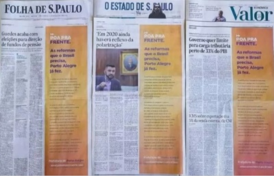 Justiça suspende publicidade de R$ 35 milhões da prefeitura de Porto Alegre nas capas da Folha, Valor e Estadão