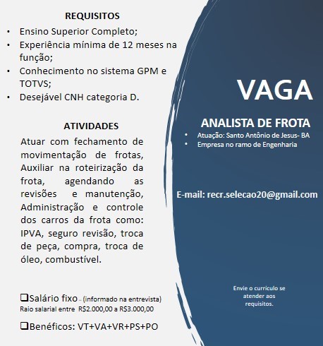 ANALISTA DE FROTA