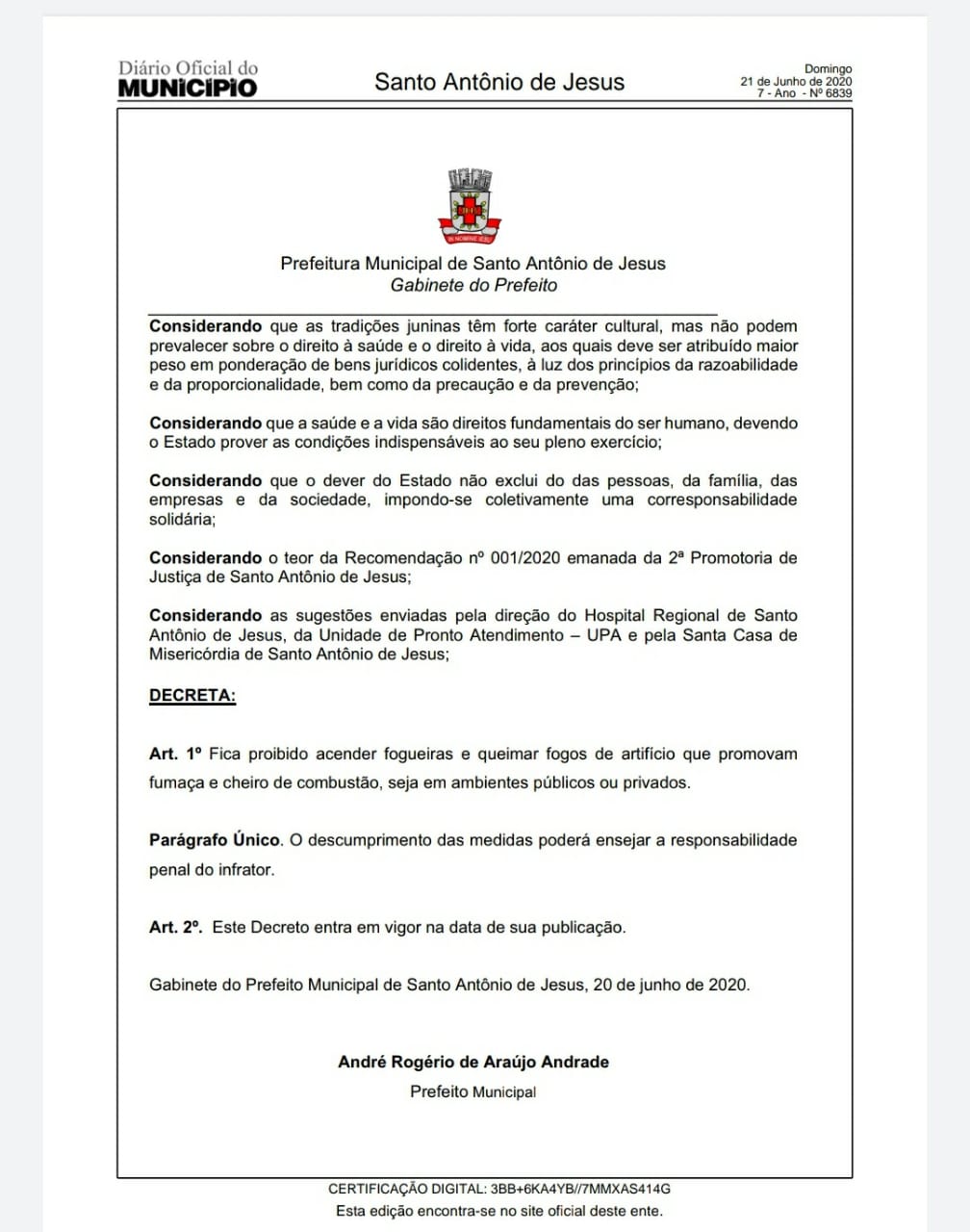 SAJ: decisão da prefeitura de proibir a queima de fogos e fogueira no São João foi baseada em recomendação do Ministério Público