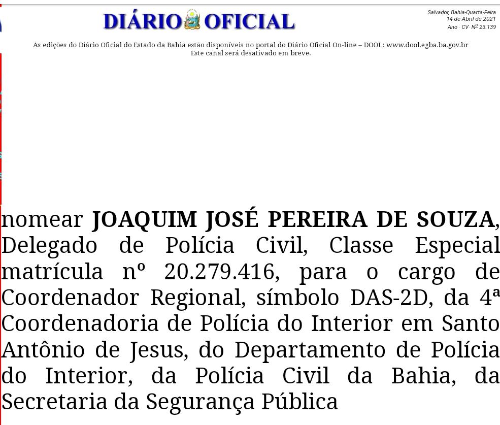 SAJ: Diário Oficial publica exoneração do delegado Dr. Edilson Magalhães 4ª Coorpin