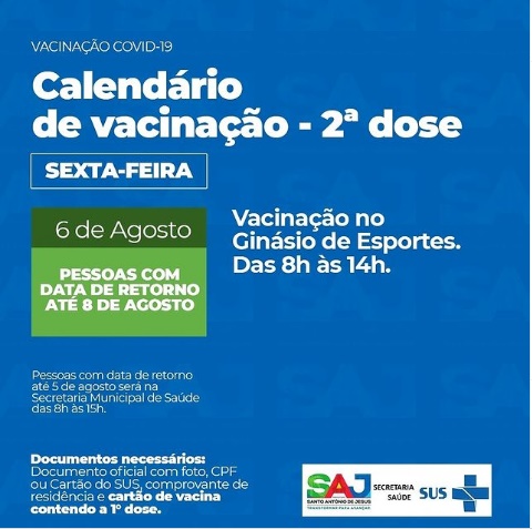 Prefeitura de SAJ retoma aplicação de 2ª dose da vacina contra a COVID-19