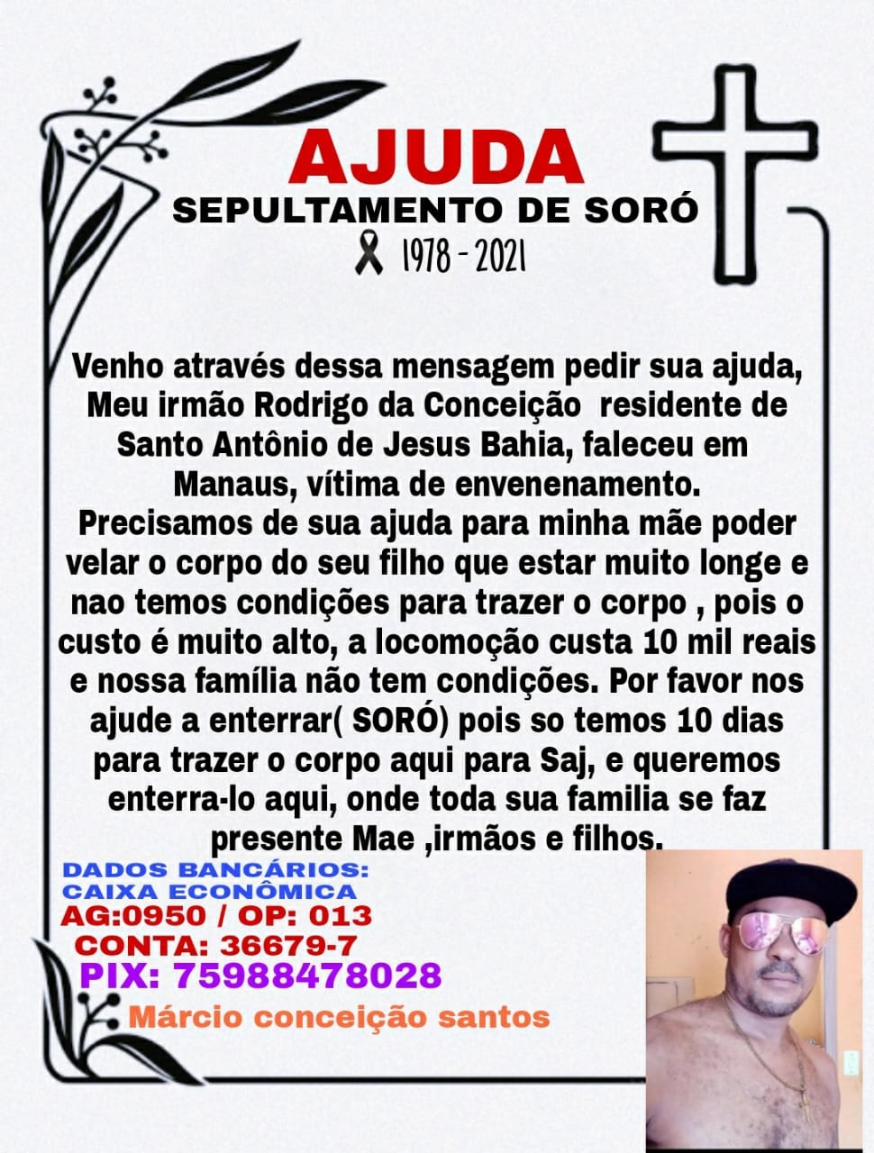 Família faz campanha para custear translado de corpo de santoantoniense morto em Manaus