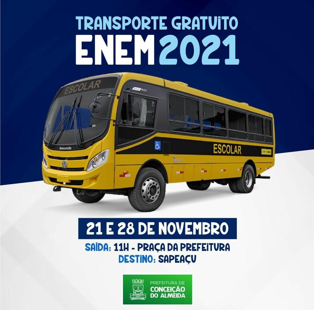 Prefeitura de Conceição do Almeida disponibiliza transporte gratuito para os inscritos na prova do ENEM