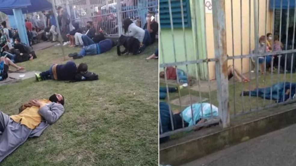 Pacientes aguardaram atendimento deitados no gramado da UPA em Guarulhos
