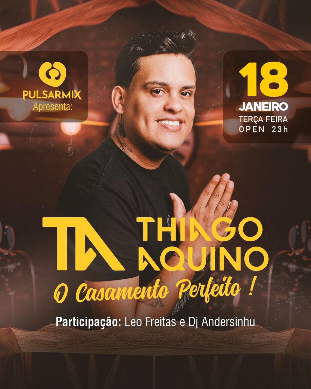 Thiago Aquino é atração na casa de show Pulsar Mix, em Morro de São Paulo, nesta terça-feira(18)