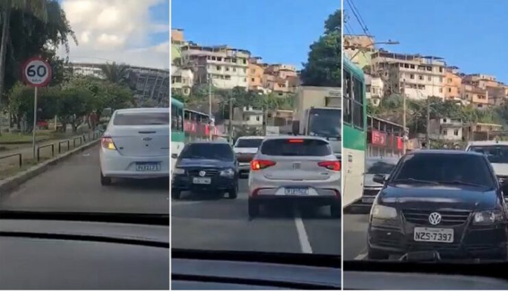 Motoristas se desesperam e fogem de criminosos pela contramão após tiroteio em Salvador