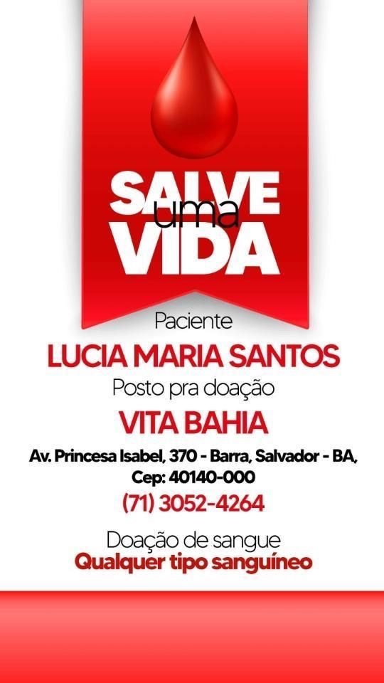 Família pede doação de sangue para mulher internada em Salvador