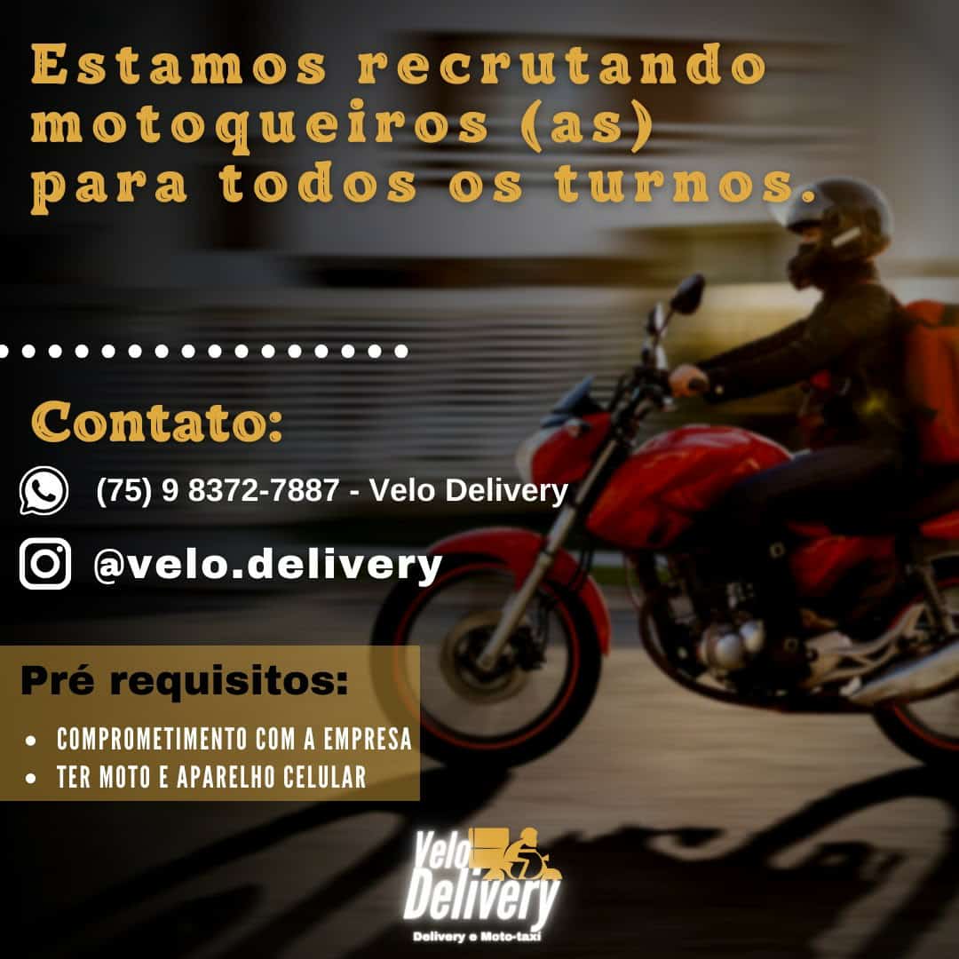 SAJ: Velo Delivery recruta motoqueiros(as) para todos os turnos