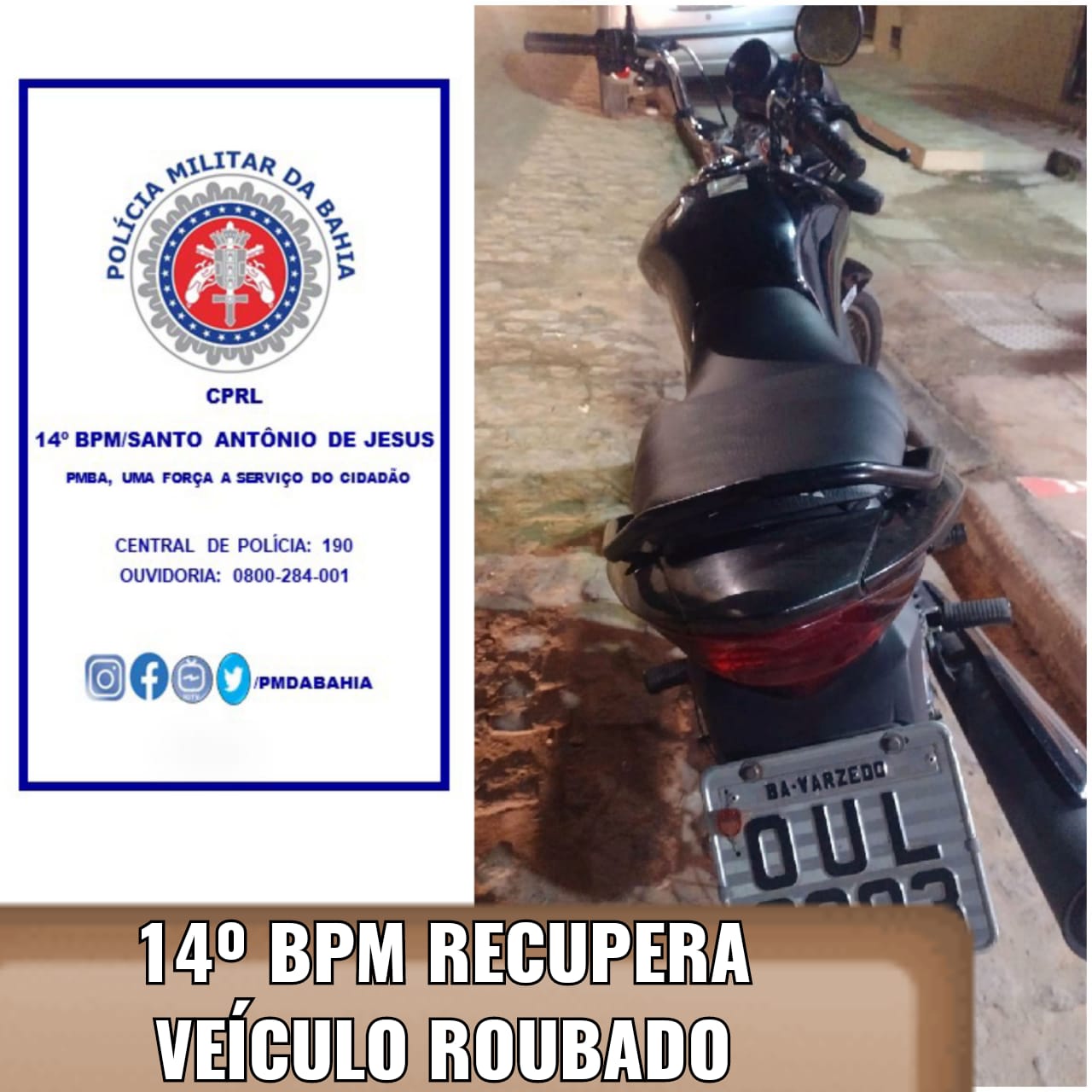 SAJ: Polícia recupera, no Bairro Clube dos Mil, motocicleta roubada