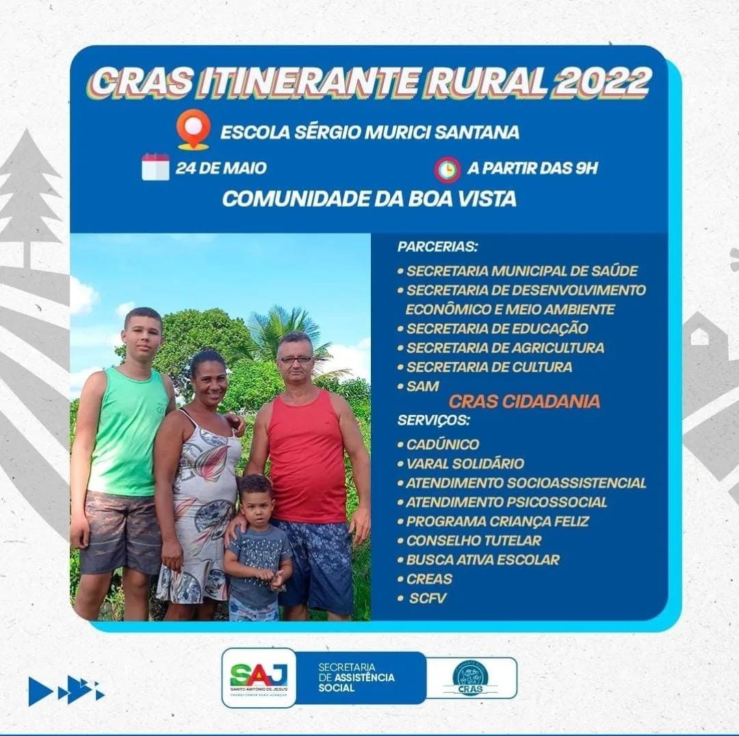 SAJ: CRAS Itinerante Rural começa nesta terça-feira(24) na Comunidade da Boa Vista