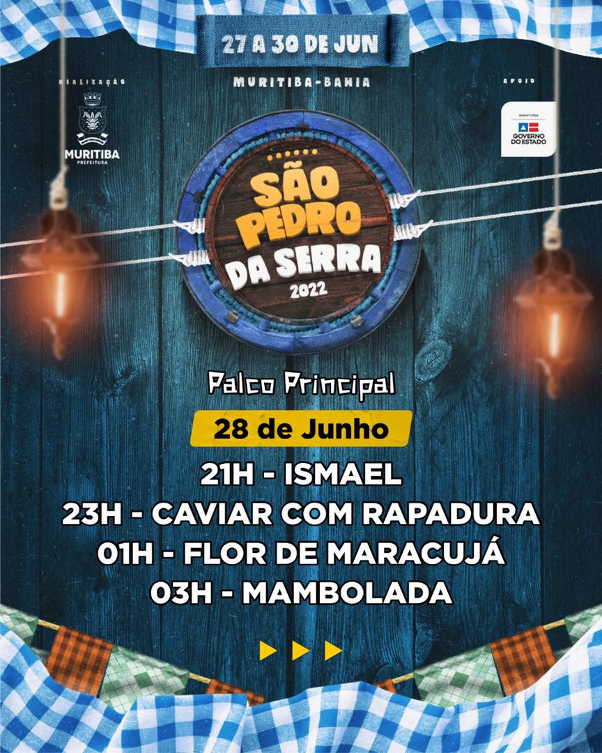 Muritiba: Prefeitura divulga os horários e a ordem das apresentações musicais do São Pedro da Serra 2022