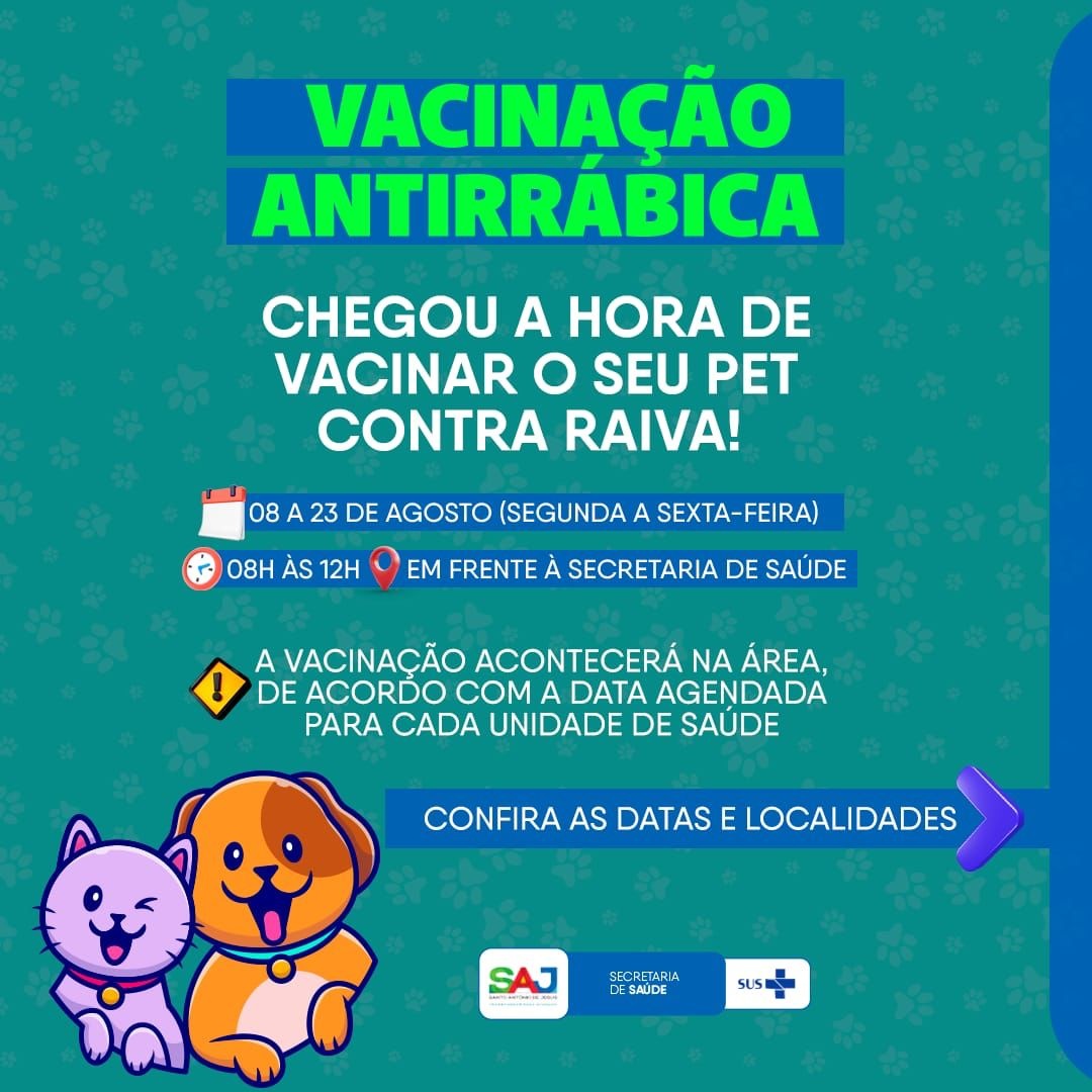 Campanha de vacinação antirrábica 2022 começa nesta segunda (08) em SAJ; confira