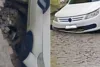 Calçamento cede e carro cai em buraco no Loteamento Salomão, em SAJ