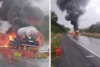 Carreta com produto corrosivo pega fogo após acidente na BR-116, em Jequié