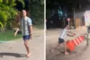 Argentino se irrita após provocação de brasileiros e derruba cone em Praia do Forte; veja vídeo